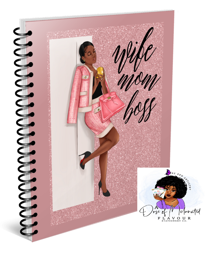 Wife, Mom, Boss | Weekly Custom Planner | Undated, Horizontal, Weekly Layout, Spiral Bound | Or Journal, Notebook with LINED PAGES
