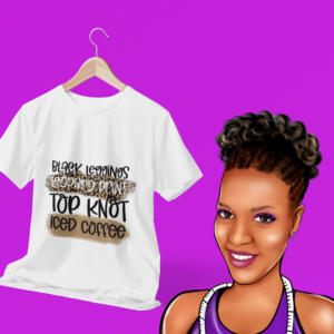 Black Leggings, Leopard Print, Top Knot, Iced Coffee | Bleached shirt | Choose your own tee color