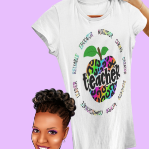 Teacher w/ Leopard Print | Bleached shirt | Choose your own tee color