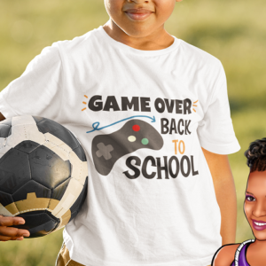 'Game Over Back To School' Tee (with game icon) for Boys or Girls - Choose your grade